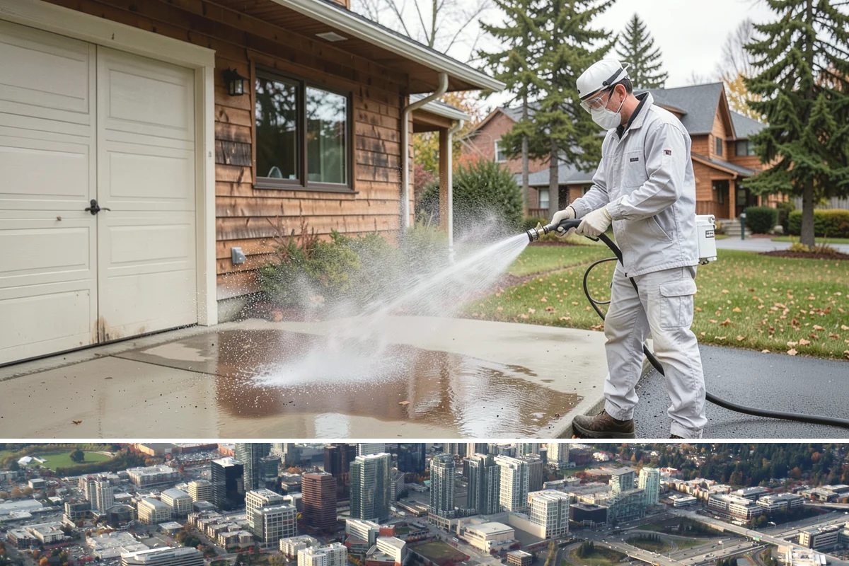 Soft Roof Washing in Bellevue, King County, WA - Dry, mild days in summer give the soft wash solution ideal conditions to break down growth completely.