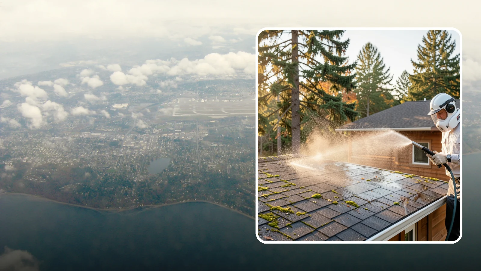 Soft Roof Washing in Burien, King County, WA - A gentle low-pressure soft wash that safely removes organic growth from delicate or aging Washington roofs.