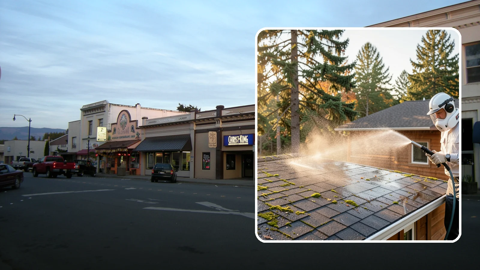 Soft Roof Washing in Burlington, Skagit County, WA - A gentle low-pressure soft wash that safely removes organic growth from delicate or aging Washington roofs.