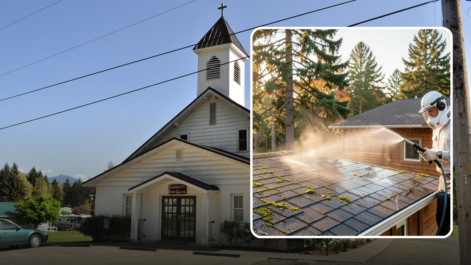 Soft Roof Washing in Concrete, Skagit County, WA - A gentle low-pressure soft wash that safely removes organic growth from delicate or aging Washington roofs.
