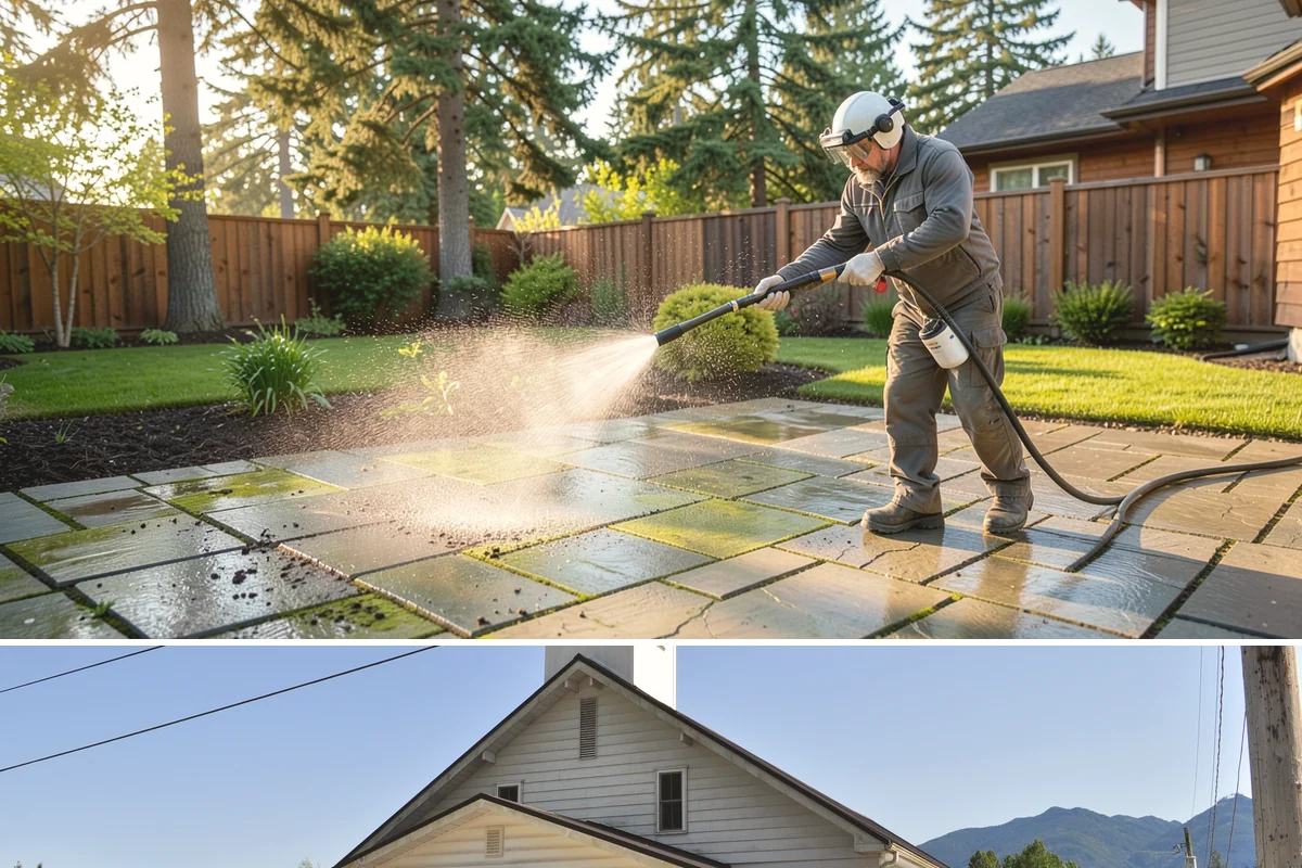 Soft Roof Washing in Concrete, Skagit County, WA - Dry, mild days in summer give the soft wash solution ideal conditions to break down growth completely.