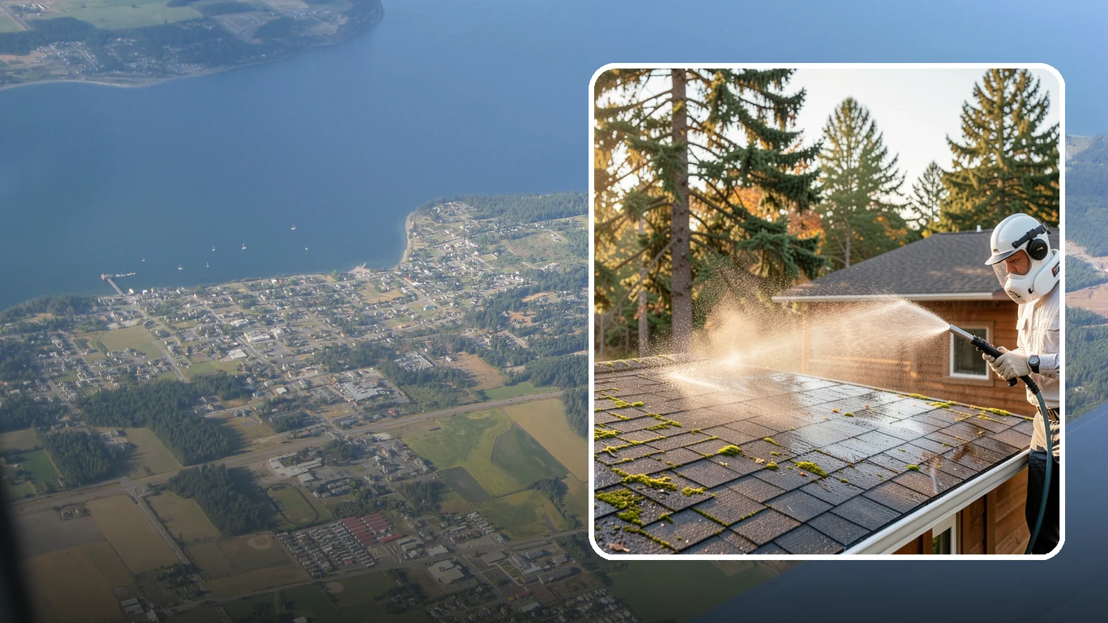 Soft Roof Washing in Coupeville, Island County, WA - A gentle low-pressure soft wash that safely removes organic growth from delicate or aging Washington roofs.