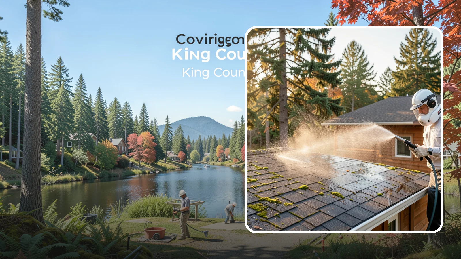 Soft Roof Washing in Covington, King County, WA - A gentle low-pressure soft wash that safely removes organic growth from delicate or aging Washington roofs.