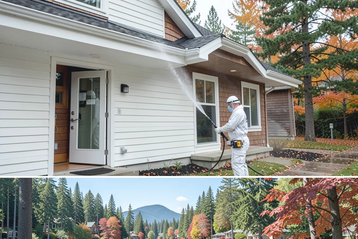 Soft Roof Washing in Covington, King County, WA - Dry, mild days in summer give the soft wash solution ideal conditions to break down growth completely.