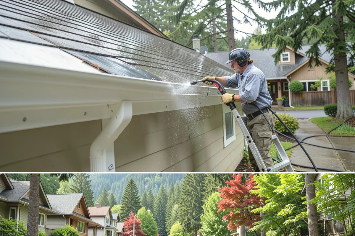 Soft Roof Washing in Darrington, Snohomish County, WA - Dry, mild days in summer give the soft wash solution ideal conditions to break down growth completely.