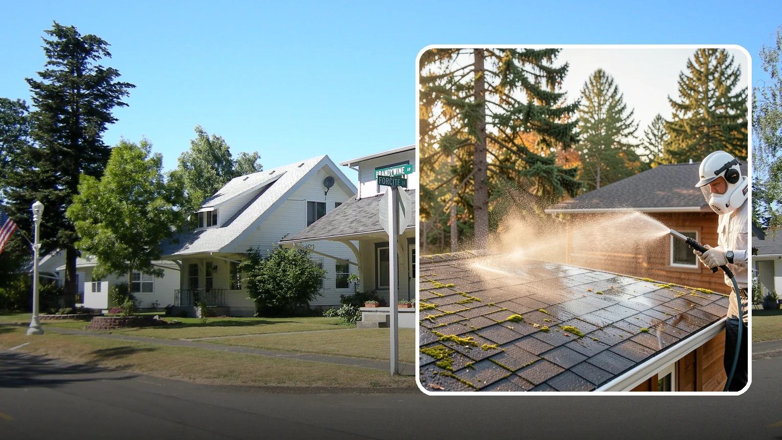 Soft Roof Washing in DuPont, Pierce County, WA - A gentle low-pressure soft wash that safely removes organic growth from delicate or aging Washington roofs.