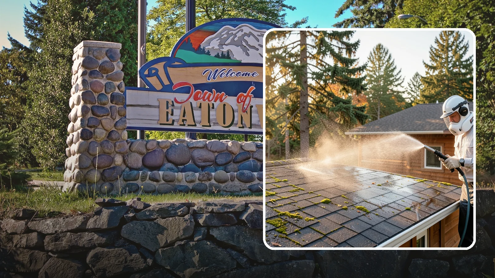 Soft Roof Washing in Eatonville, Pierce County, WA - A gentle low-pressure soft wash that safely removes organic growth from delicate or aging Washington roofs.