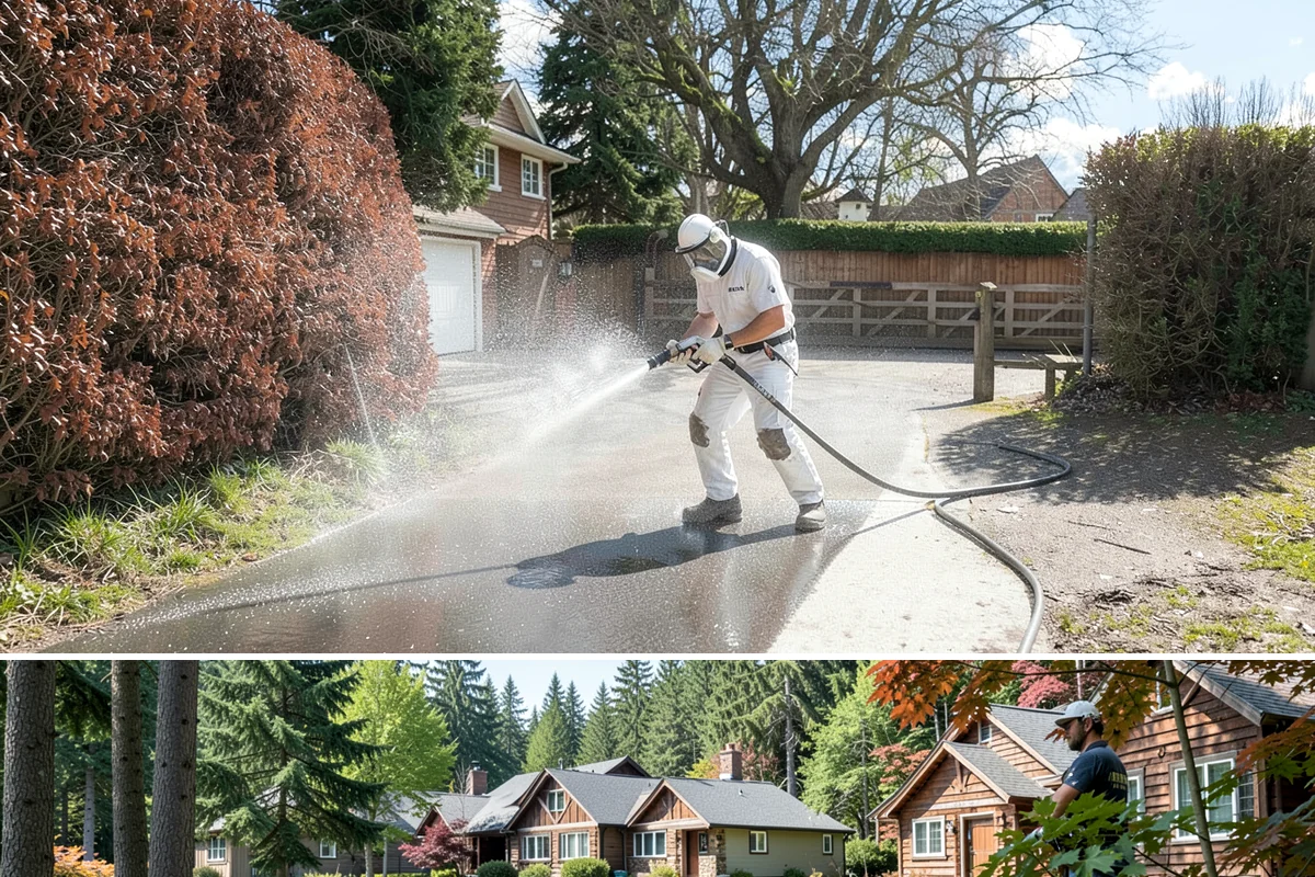 Soft Roof Washing in Edgewood, Pierce County, WA - Dry, mild days in summer give the soft wash solution ideal conditions to break down growth completely.