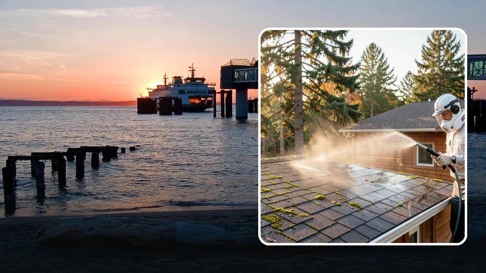 Soft Roof Washing in Edmonds, Snohomish County, WA - A gentle low-pressure soft wash that safely removes organic growth from delicate or aging Washington roofs.