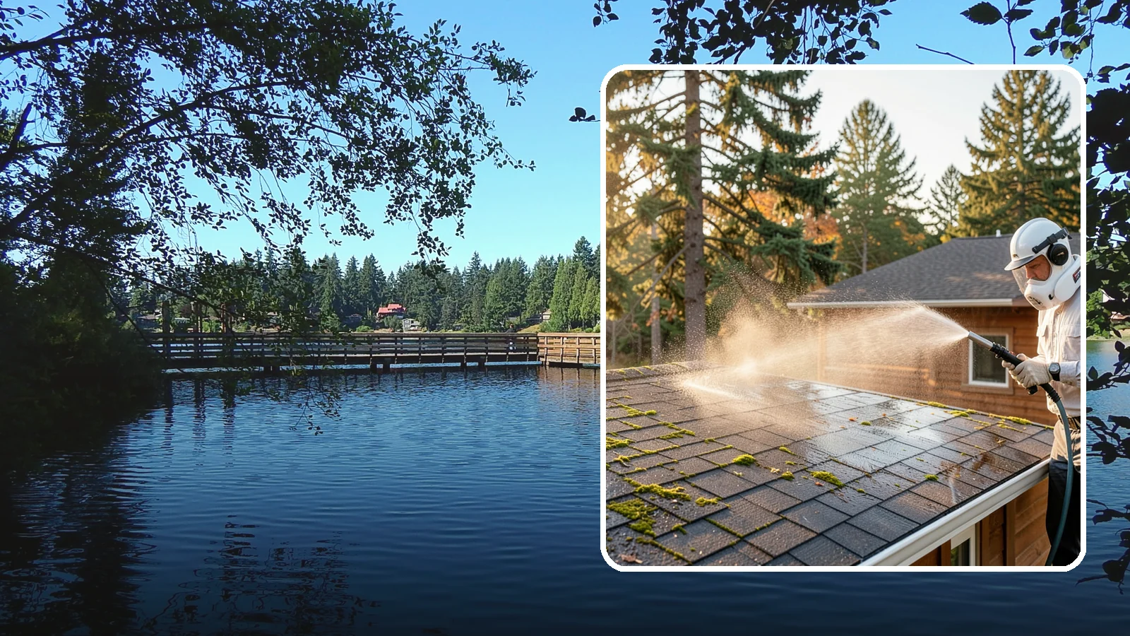 Soft Roof Washing in Federal Way, King County, WA - A gentle low-pressure soft wash that safely removes organic growth from delicate or aging Washington roofs.