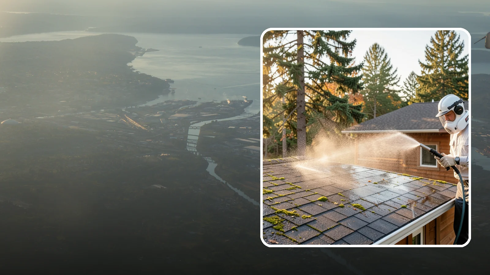 Soft Roof Washing in Fife, Pierce County, WA - A gentle low-pressure soft wash that safely removes organic growth from delicate or aging Washington roofs.