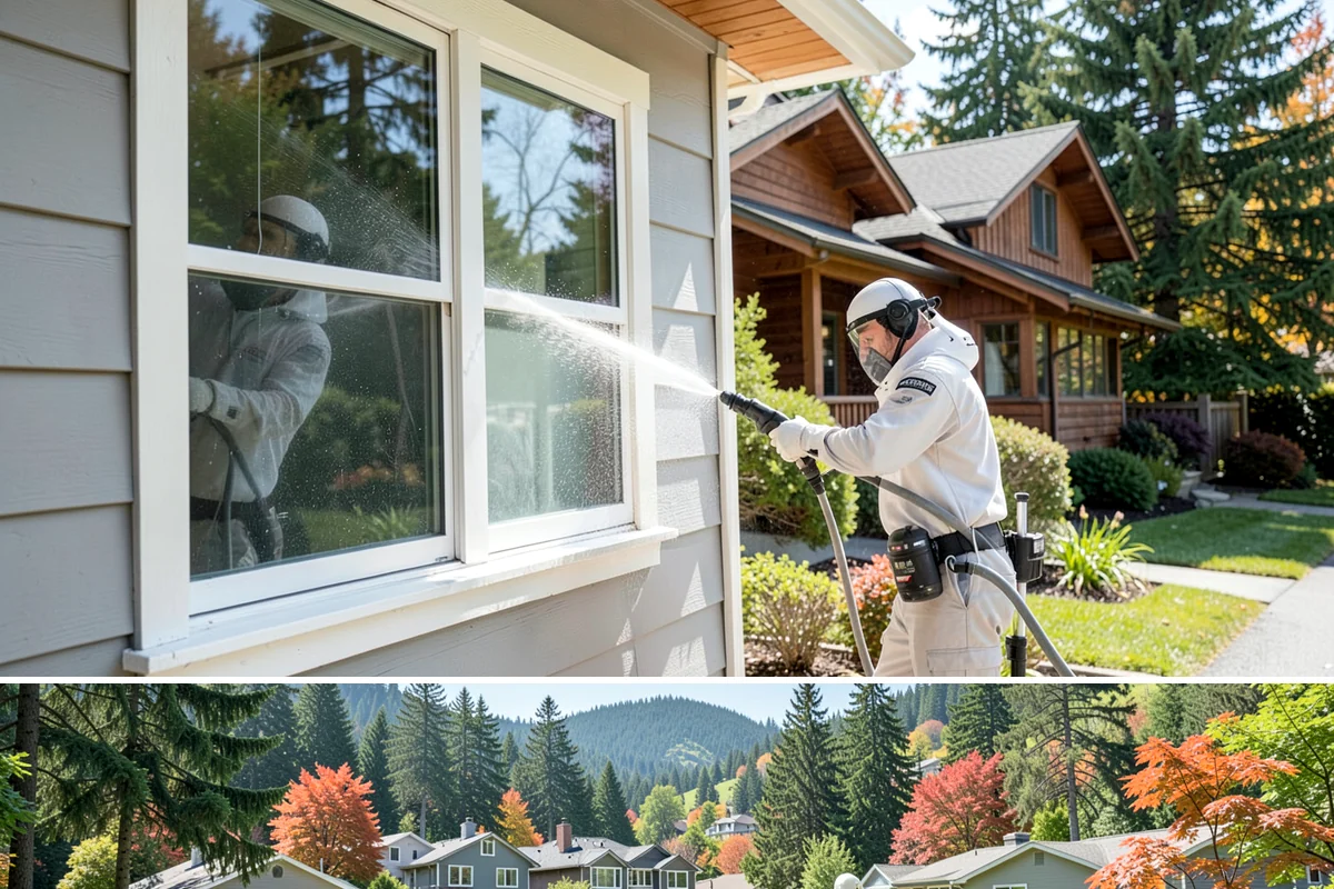 Soft Roof Washing in Fircrest, Pierce County, WA - Dry, mild days in summer give the soft wash solution ideal conditions to break down growth completely.