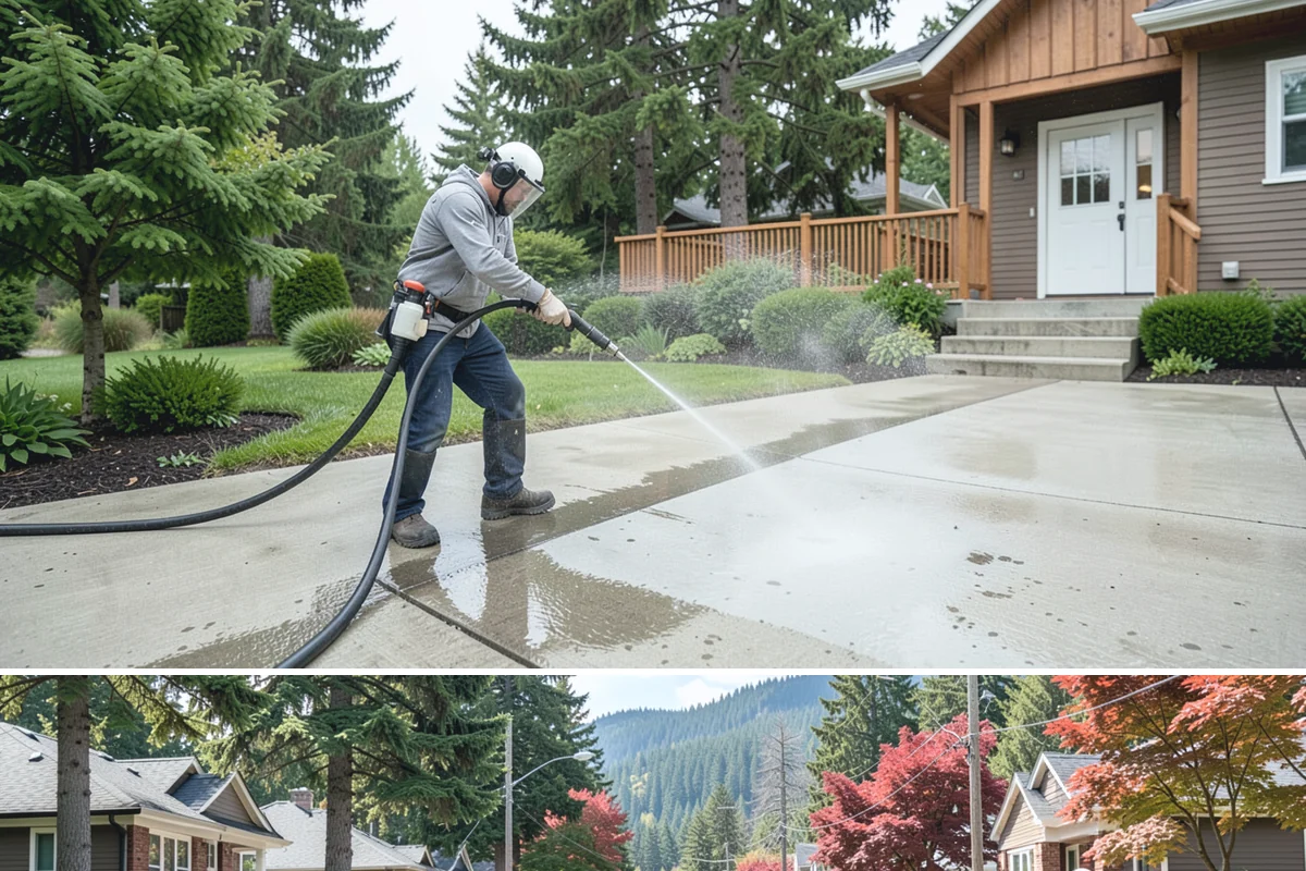 Soft Roof Washing in Hunts Point, King County, WA - Dry, mild days in summer give the soft wash solution ideal conditions to break down growth completely.