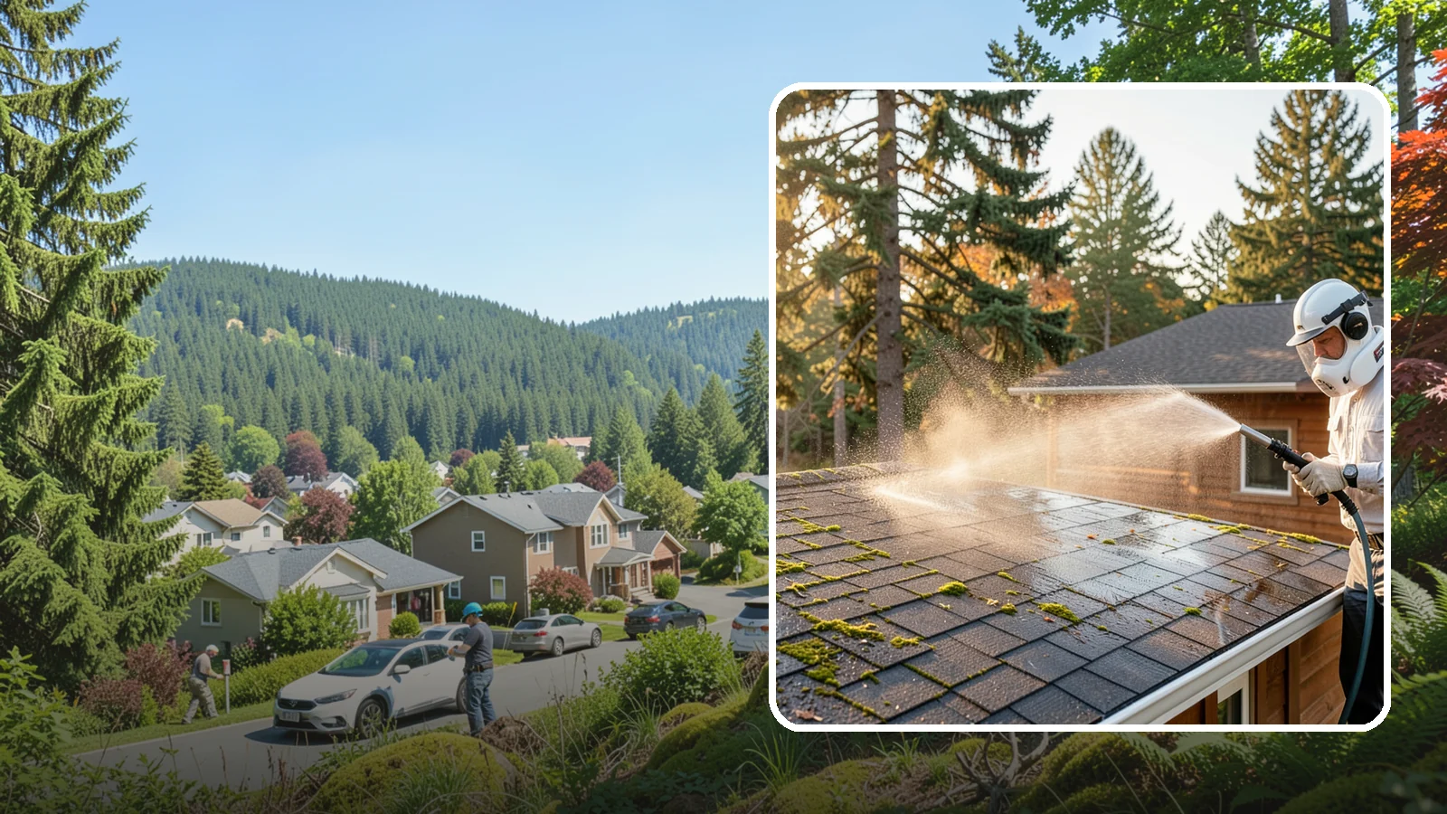 Soft Roof Washing in Index, Snohomish County, WA - A gentle low-pressure soft wash that safely removes organic growth from delicate or aging Washington roofs.