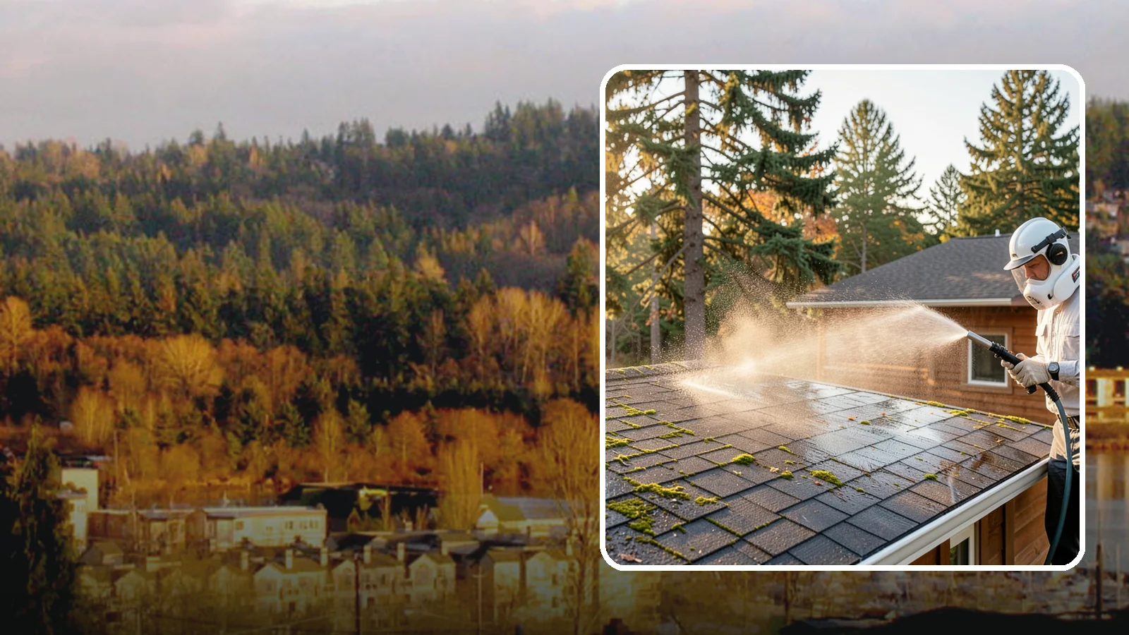 Soft Roof Washing in Kenmore, King County, WA - A gentle low-pressure soft wash that safely removes organic growth from delicate or aging Washington roofs.