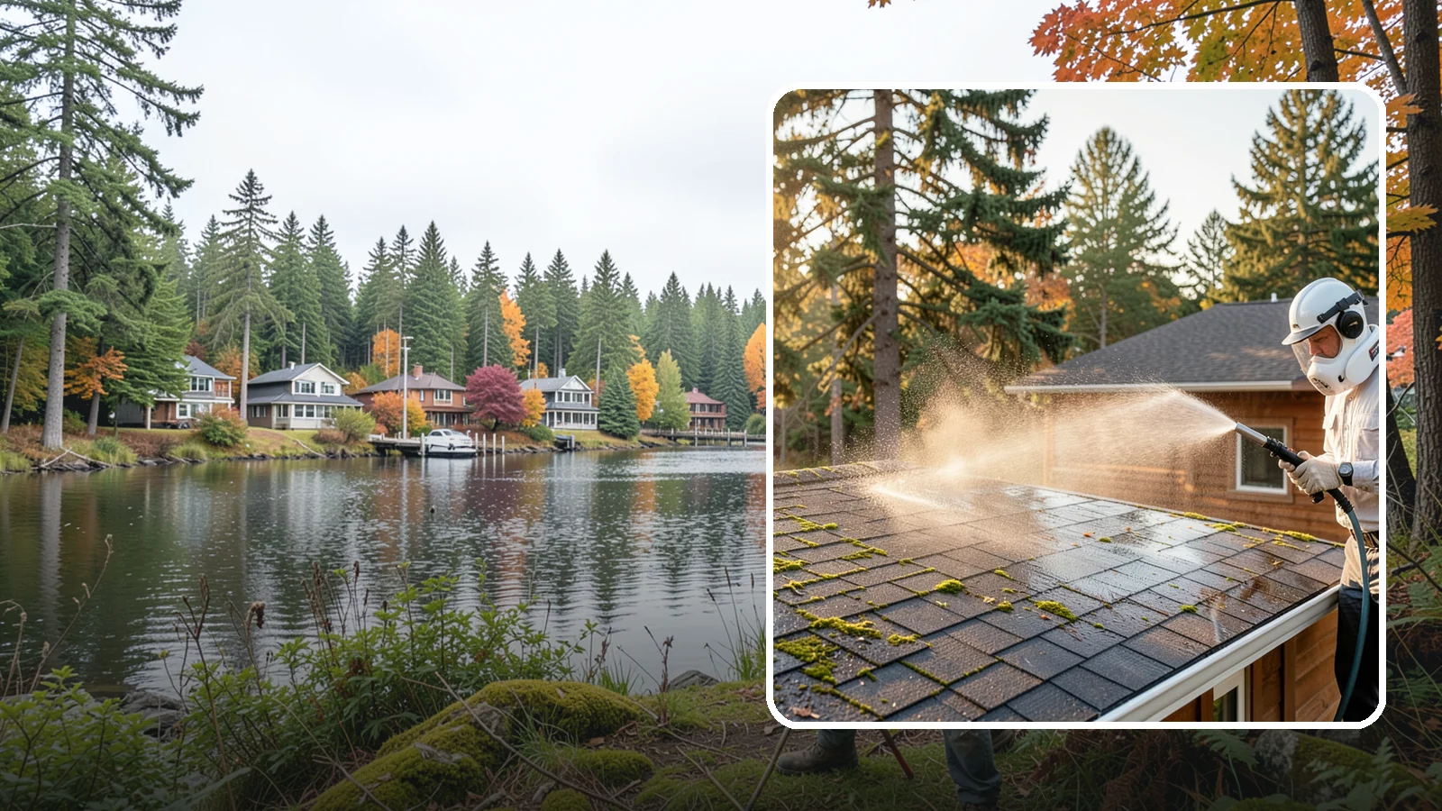 Soft Roof Washing in La Conner, Skagit County, WA - A gentle low-pressure soft wash that safely removes organic growth from delicate or aging Washington roofs.