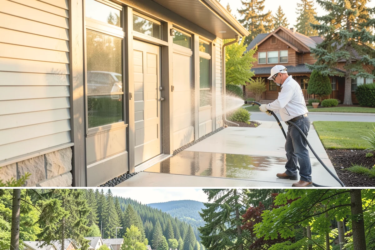 Soft Roof Washing in Lake Forest Park, King County, WA - Dry, mild days in summer give the soft wash solution ideal conditions to break down growth completely.