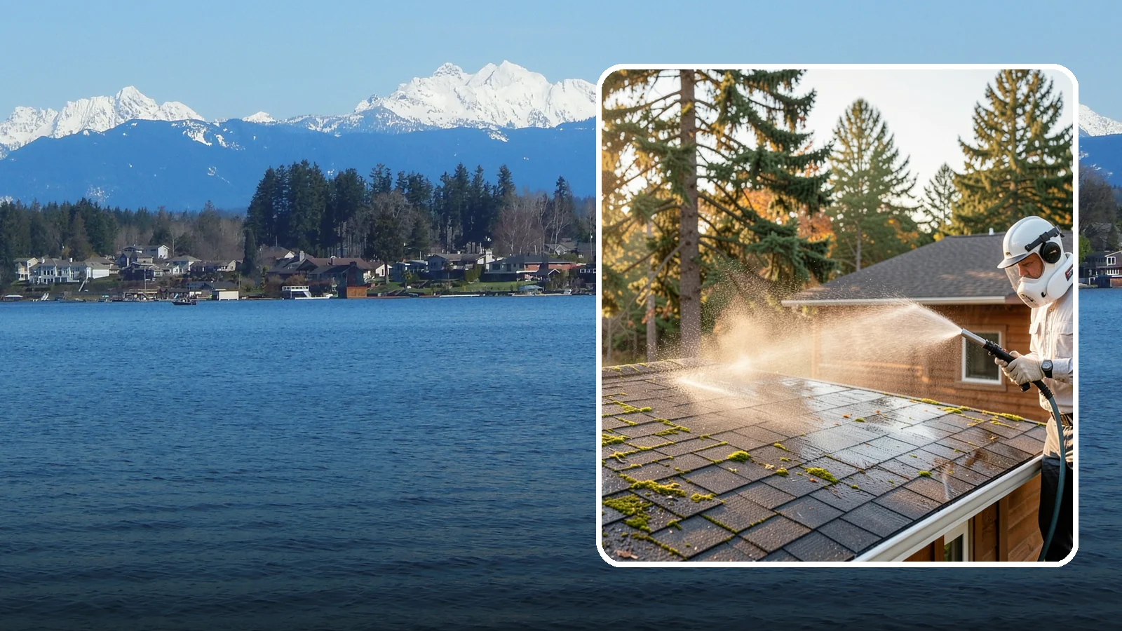 Soft Roof Washing in Lake Stevens, Snohomish County, WA - A gentle low-pressure soft wash that safely removes organic growth from delicate or aging Washington roofs.
