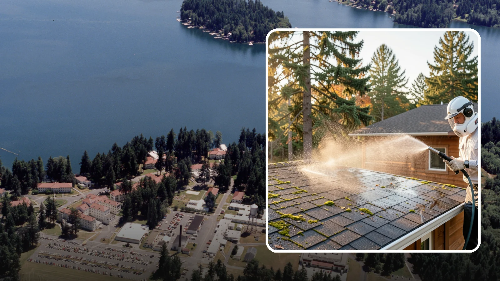 Soft Roof Washing in Lakewood, Pierce County, WA - A gentle low-pressure soft wash that safely removes organic growth from delicate or aging Washington roofs.