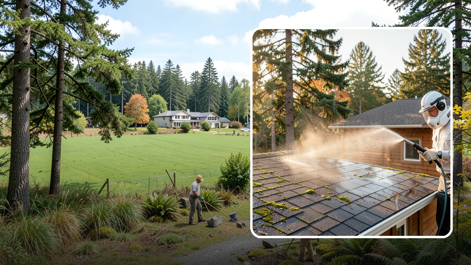Soft Roof Washing in Lyman, Skagit County, WA - A gentle low-pressure soft wash that safely removes organic growth from delicate or aging Washington roofs.