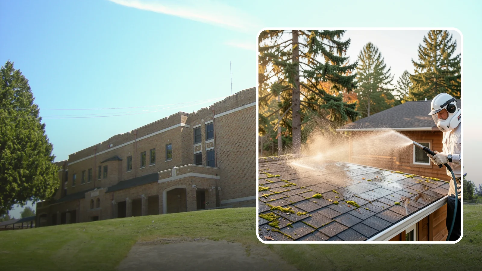 Soft Roof Washing in Maple Valley, King County, WA - A gentle low-pressure soft wash that safely removes organic growth from delicate or aging Washington roofs.