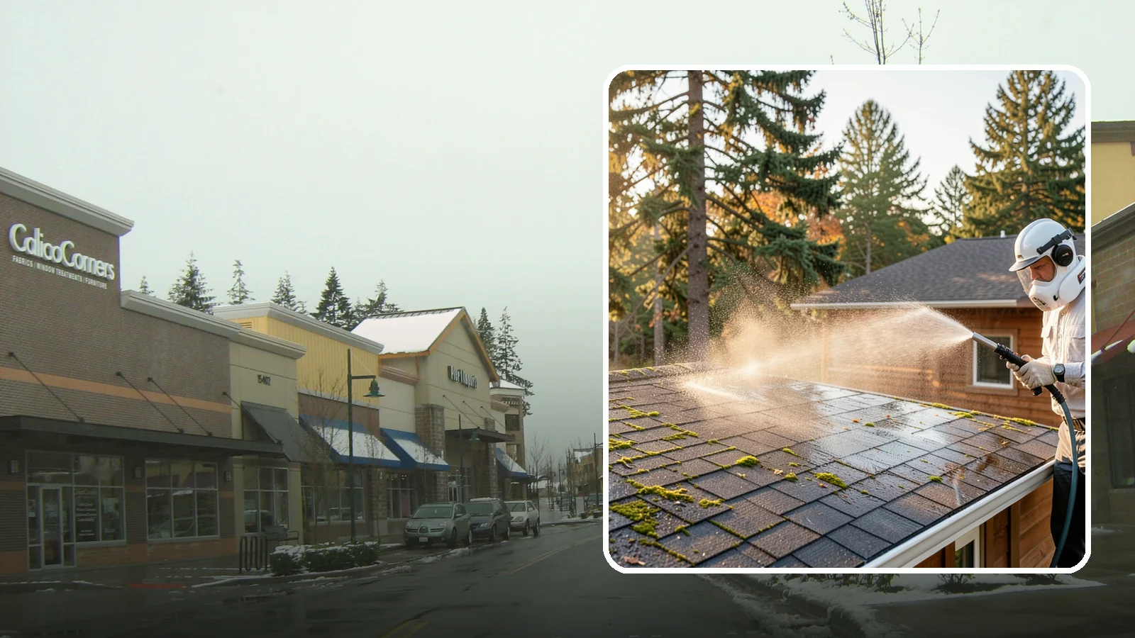 Soft Roof Washing in Mill Creek, Snohomish County, WA - A gentle low-pressure soft wash that safely removes organic growth from delicate or aging Washington roofs.