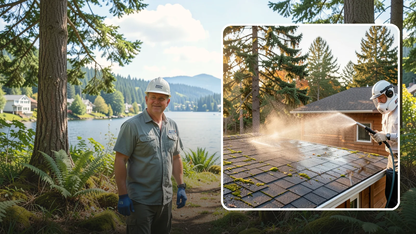 Soft Roof Washing in Milton, King County, WA - A gentle low-pressure soft wash that safely removes organic growth from delicate or aging Washington roofs.