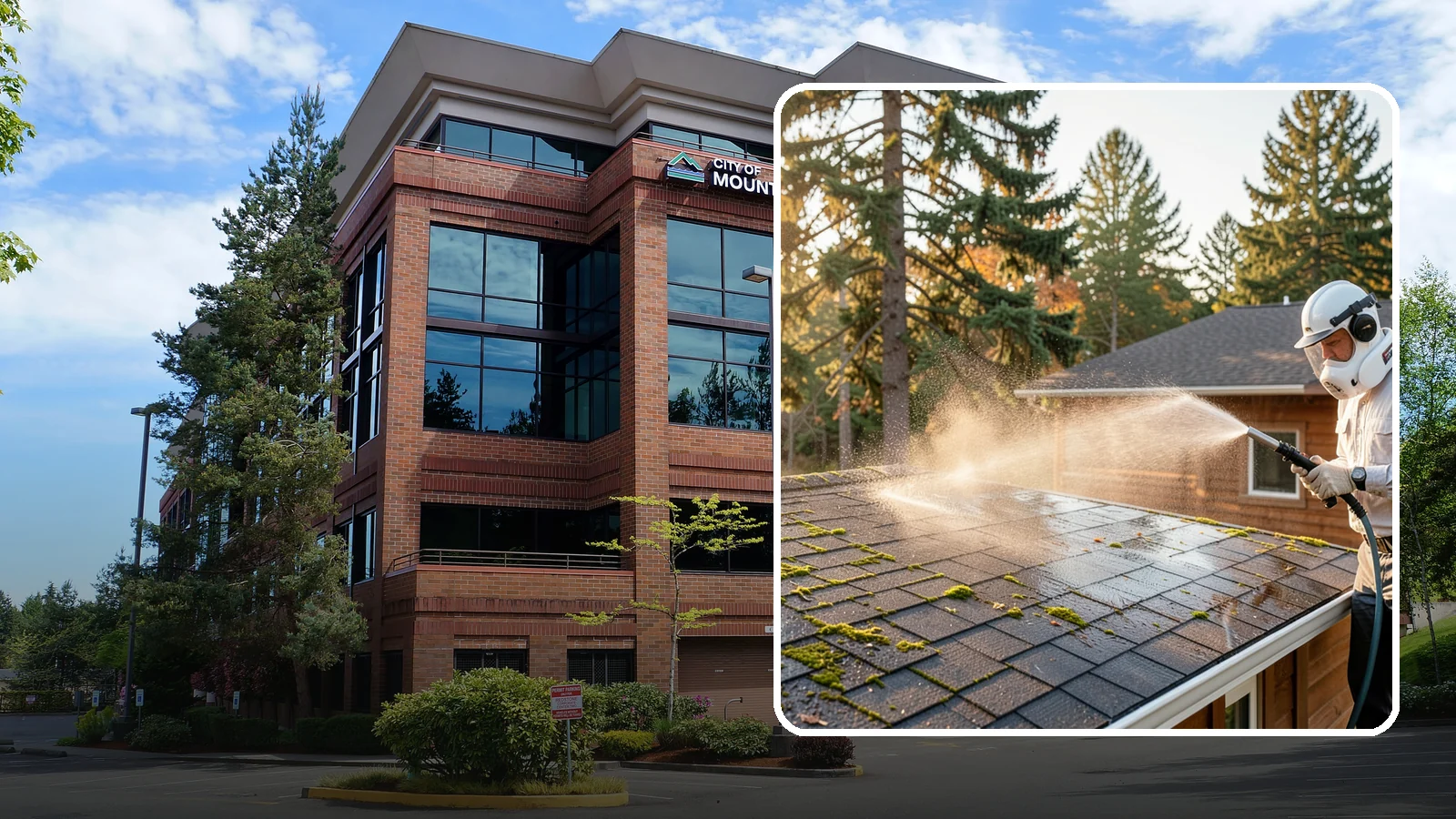 Soft Roof Washing in Mountlake Terrace, Snohomish County, WA - A gentle low-pressure soft wash that safely removes organic growth from delicate or aging Washington roofs.