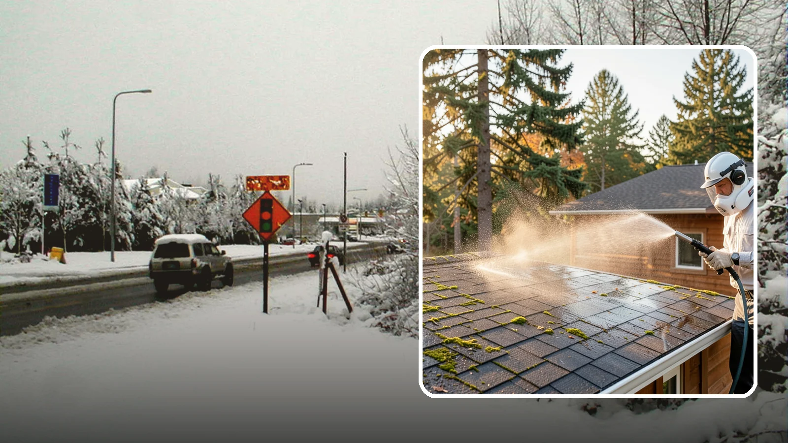 Soft Roof Washing in Newcastle, King County, WA - A gentle low-pressure soft wash that safely removes organic growth from delicate or aging Washington roofs.