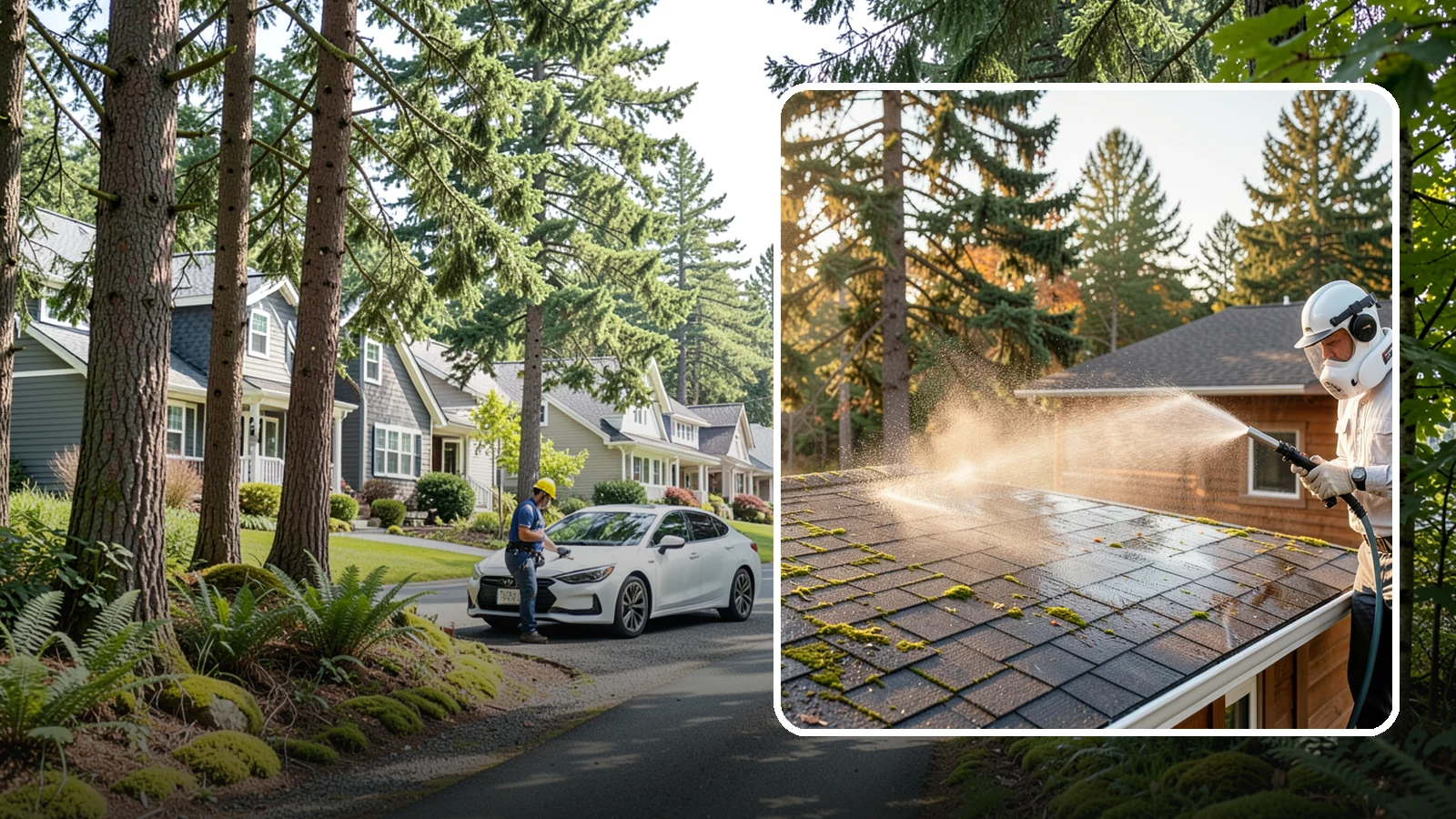Soft Roof Washing in Normandy Park, King County, WA - A gentle low-pressure soft wash that safely removes organic growth from delicate or aging Washington roofs.