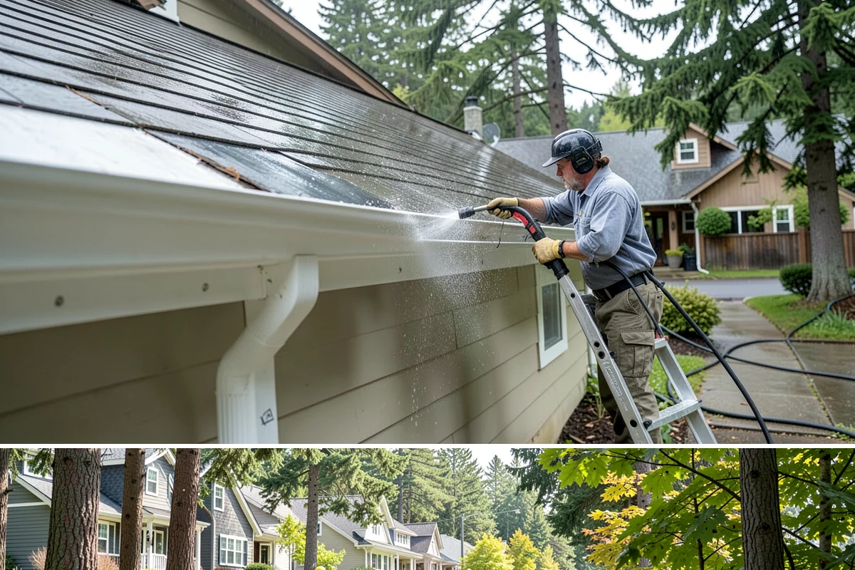 Soft Roof Washing in Normandy Park, King County, WA - Dry, mild days in summer give the soft wash solution ideal conditions to break down growth completely.