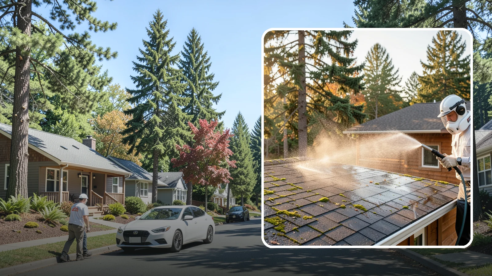Soft Roof Washing in Orting, Pierce County, WA - A gentle low-pressure soft wash that safely removes organic growth from delicate or aging Washington roofs.