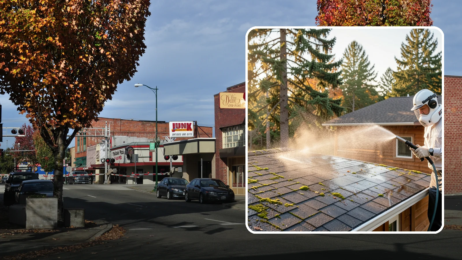 Soft Roof Washing in Puyallup, Pierce County, WA - A gentle low-pressure soft wash that safely removes organic growth from delicate or aging Washington roofs.