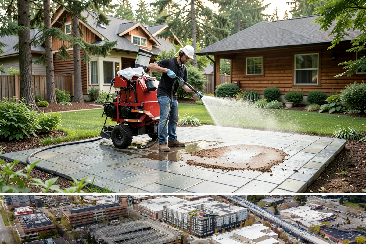 Soft Roof Washing in Redmond, King County, WA - Dry, mild days in summer give the soft wash solution ideal conditions to break down growth completely.