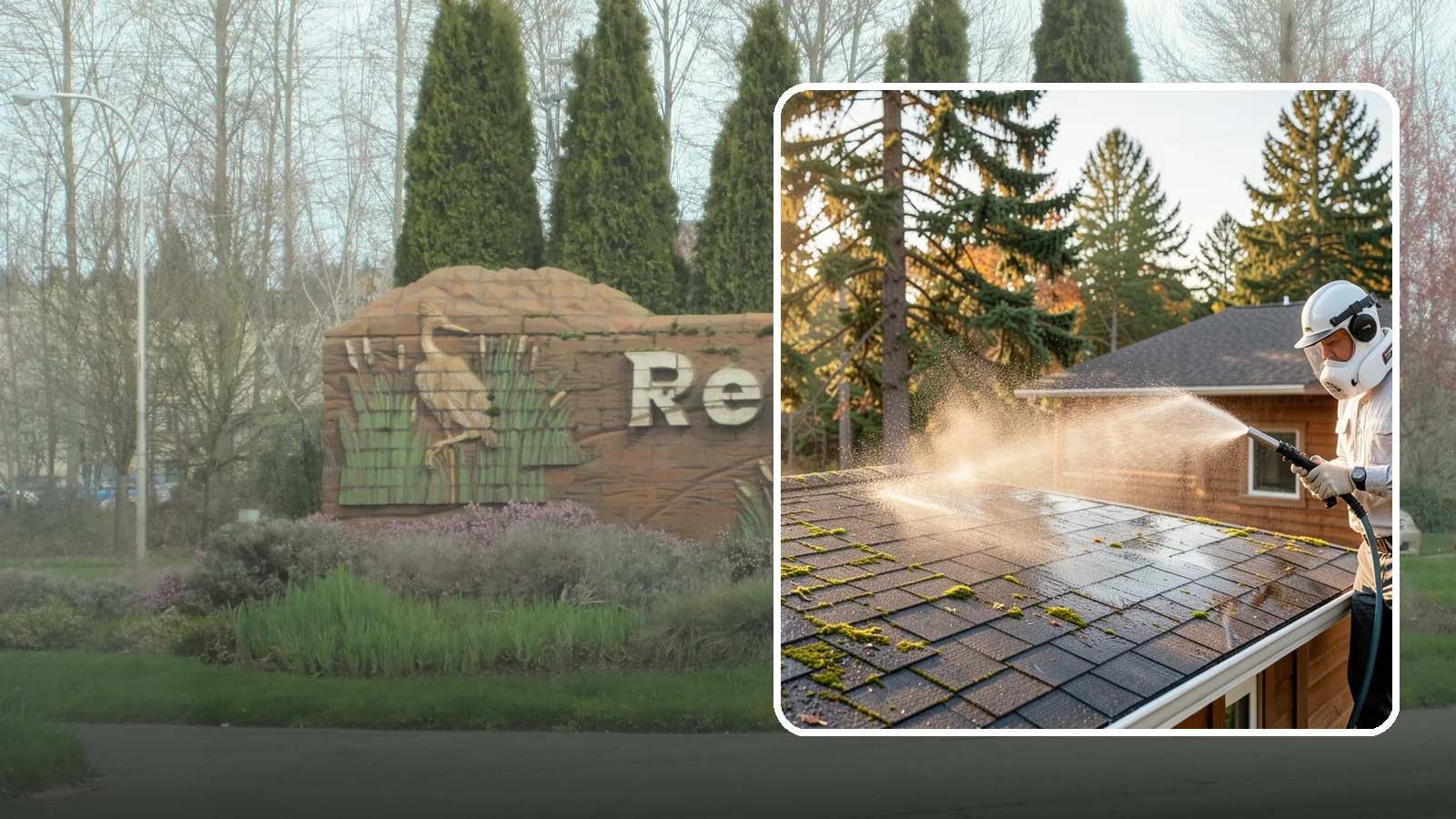 Soft Roof Washing in Renton, King County, WA - A gentle low-pressure soft wash that safely removes organic growth from delicate or aging Washington roofs.