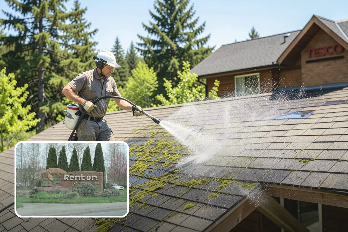 Soft Roof Washing in Renton, King County, WA - Preserves shingle granules and manufacturer warranty coverage