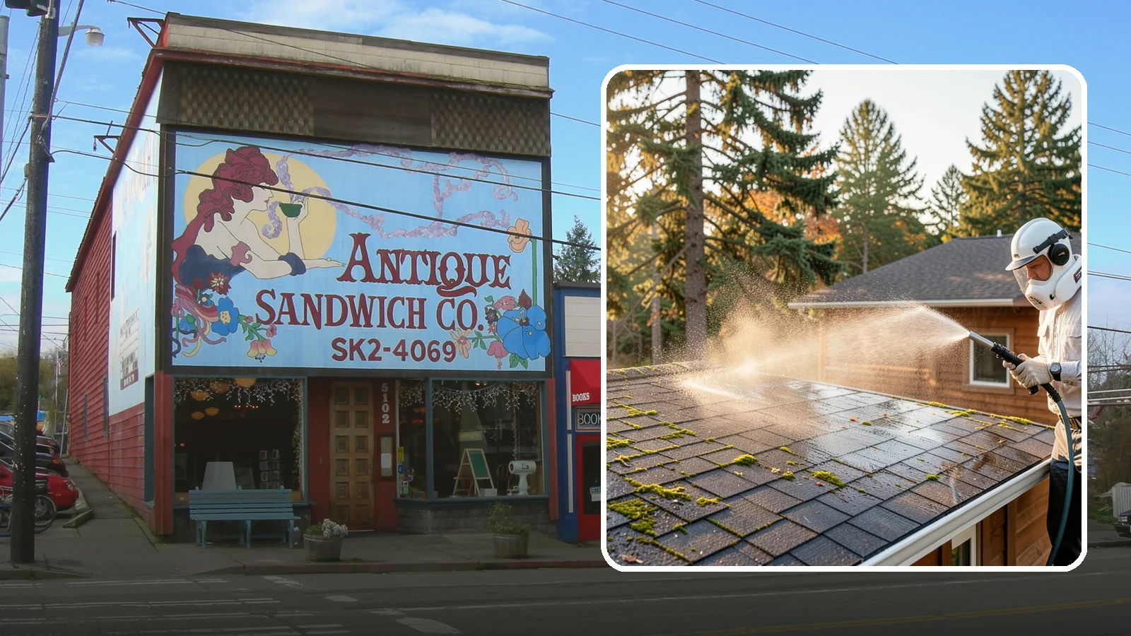 Soft Roof Washing in Ruston, Pierce County, WA - A gentle low-pressure soft wash that safely removes organic growth from delicate or aging Washington roofs.