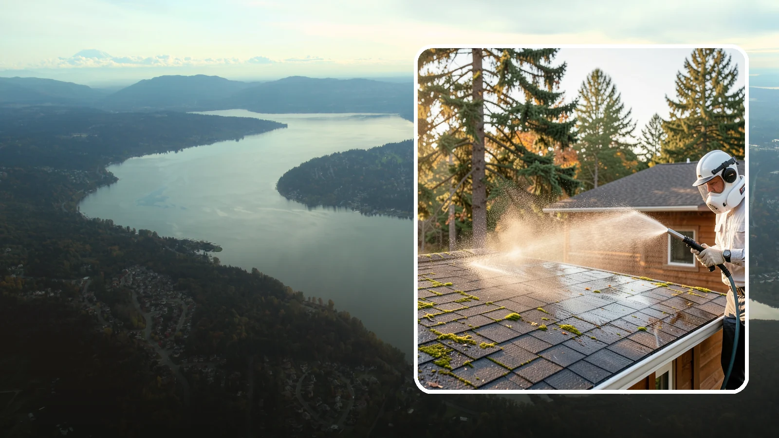 Soft Roof Washing in Sammamish, King County, WA - A gentle low-pressure soft wash that safely removes organic growth from delicate or aging Washington roofs.