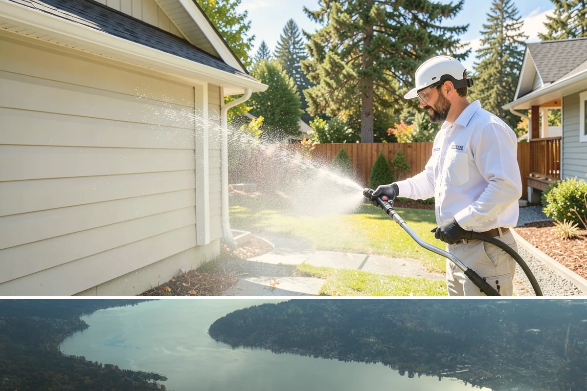 Soft Roof Washing in Sammamish, King County, WA - Dry, mild days in summer give the soft wash solution ideal conditions to break down growth completely.
