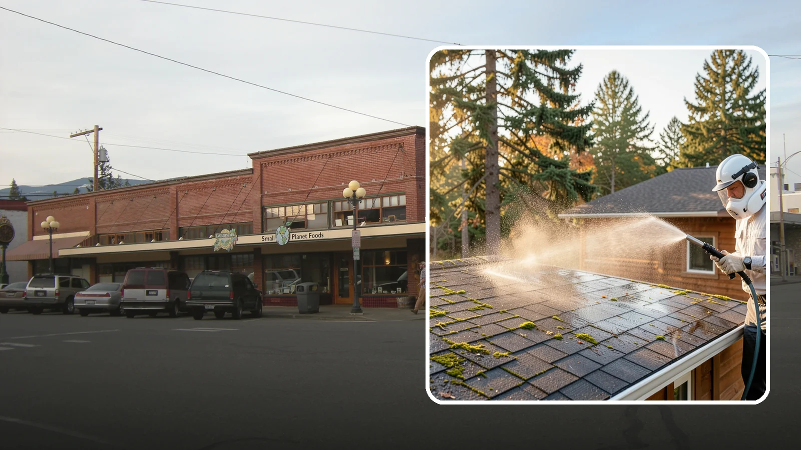 Soft Roof Washing in Sedro-Woolley, Skagit County, WA - A gentle low-pressure soft wash that safely removes organic growth from delicate or aging Washington roofs.