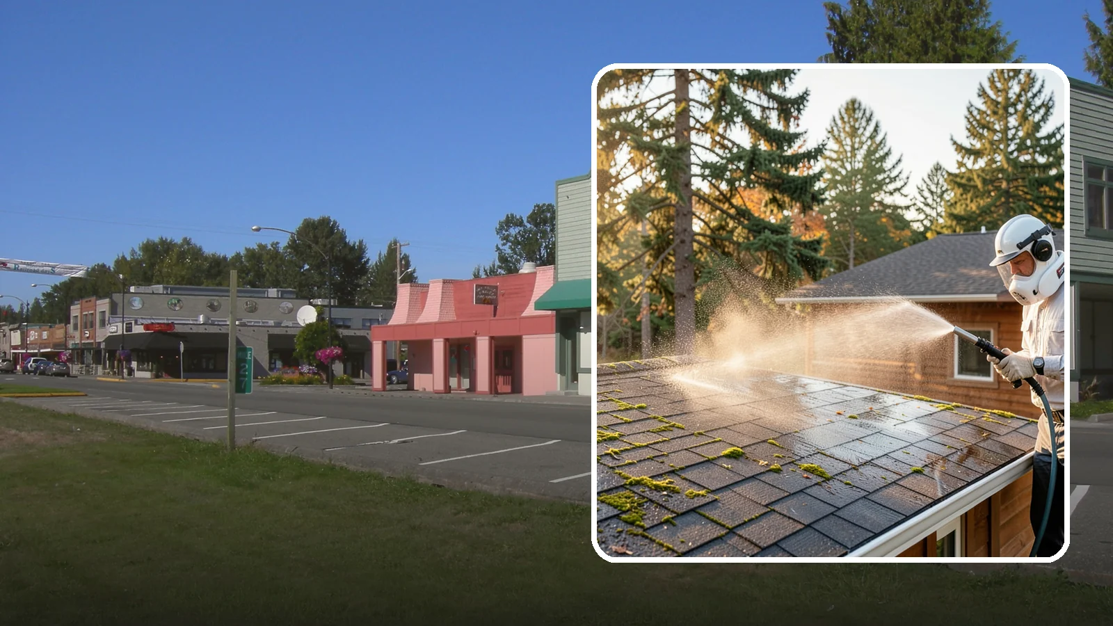Soft Roof Washing in Snoqualmie, King County, WA - A gentle low-pressure soft wash that safely removes organic growth from delicate or aging Washington roofs.