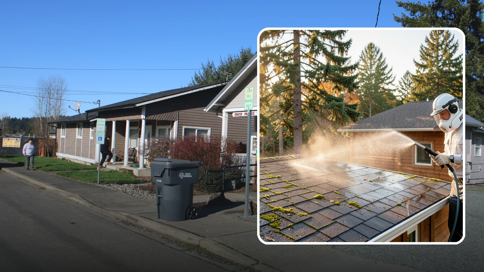 Soft Roof Washing in South Prairie, Pierce County, WA - A gentle low-pressure soft wash that safely removes organic growth from delicate or aging Washington roofs.