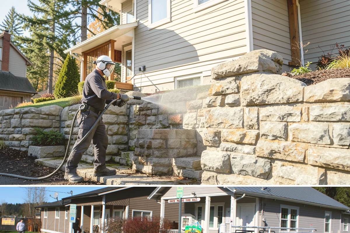 Soft Roof Washing in South Prairie, Pierce County, WA - Dry, mild days in summer give the soft wash solution ideal conditions to break down growth completely.