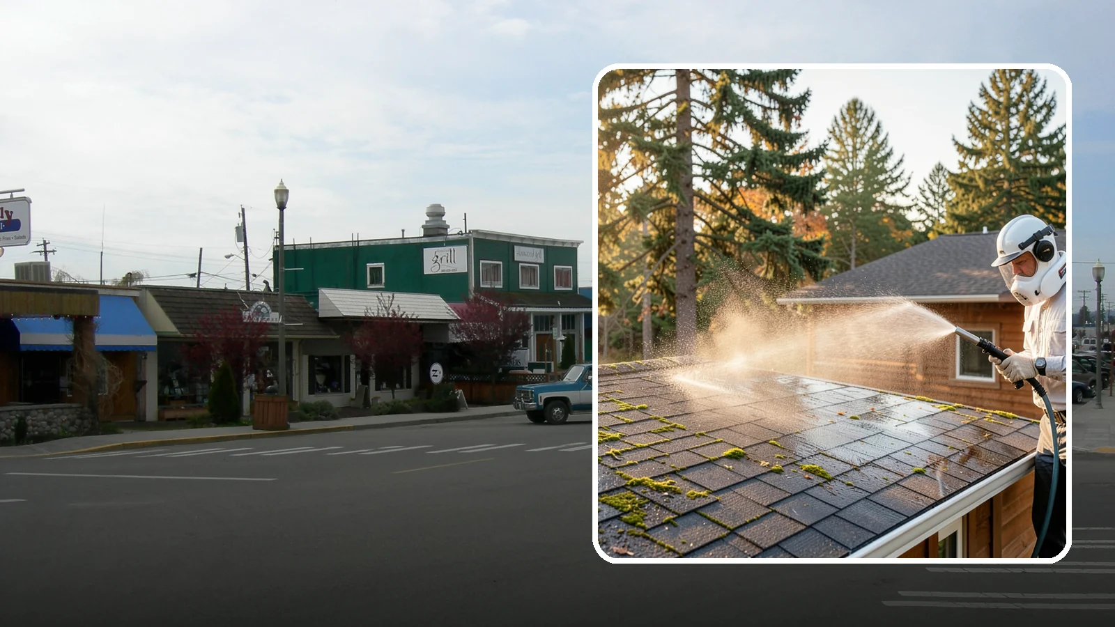 Soft Roof Washing in Stanwood, Snohomish County, WA - A gentle low-pressure soft wash that safely removes organic growth from delicate or aging Washington roofs.