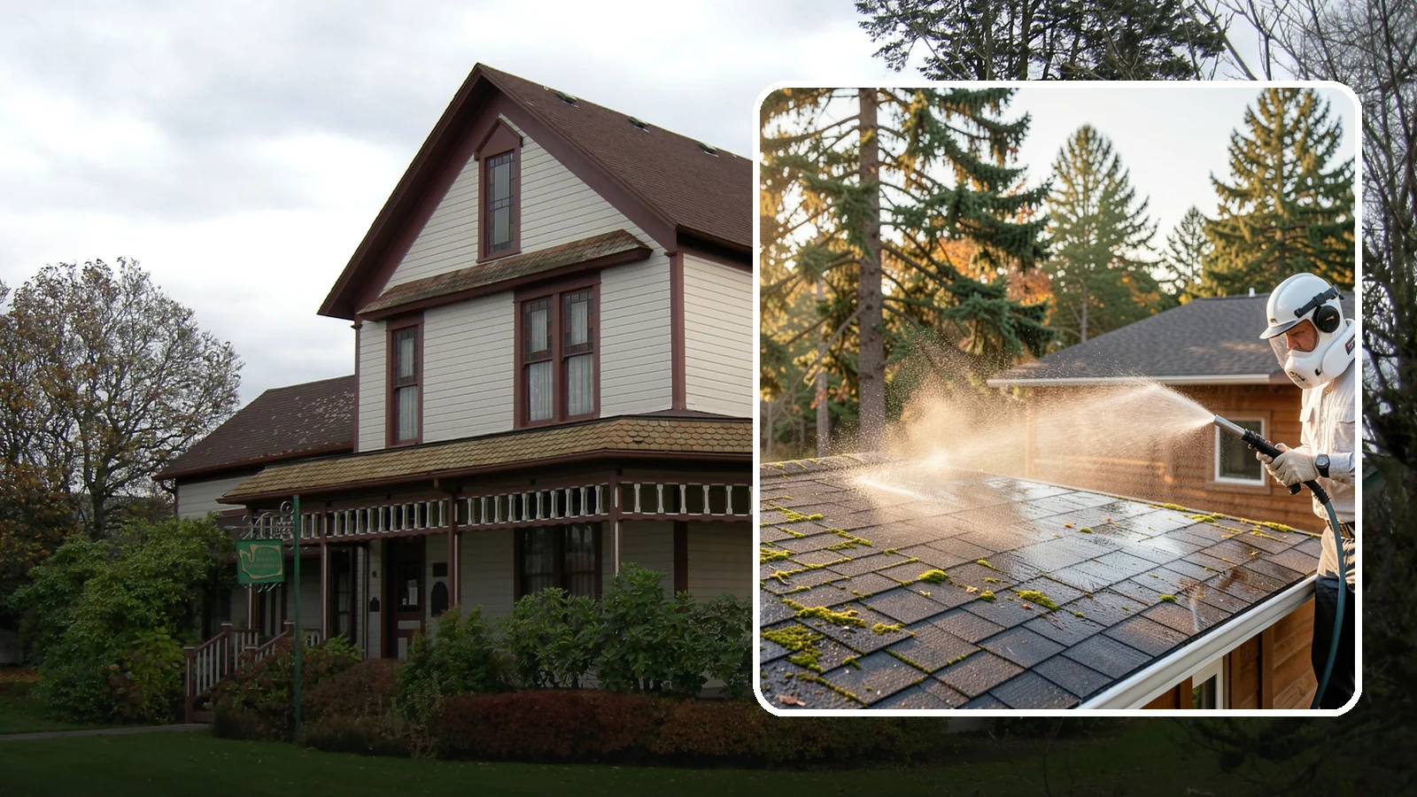 Soft Roof Washing in Sumner, Pierce County, WA - A gentle low-pressure soft wash that safely removes organic growth from delicate or aging Washington roofs.