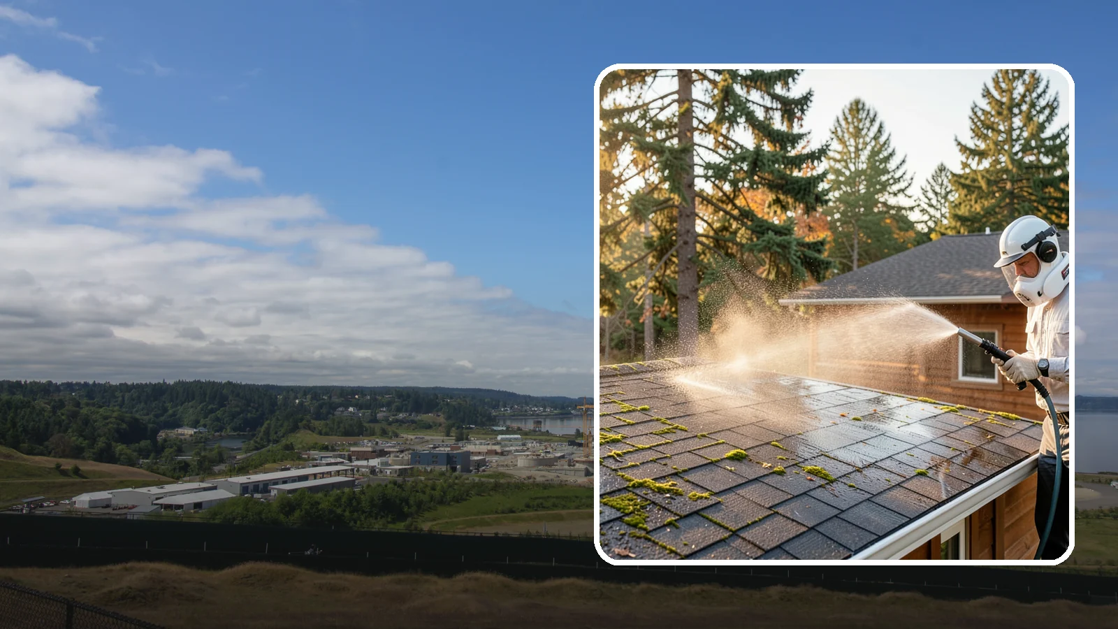 Soft Roof Washing in University Place, Pierce County, WA - A gentle low-pressure soft wash that safely removes organic growth from delicate or aging Washington roofs.