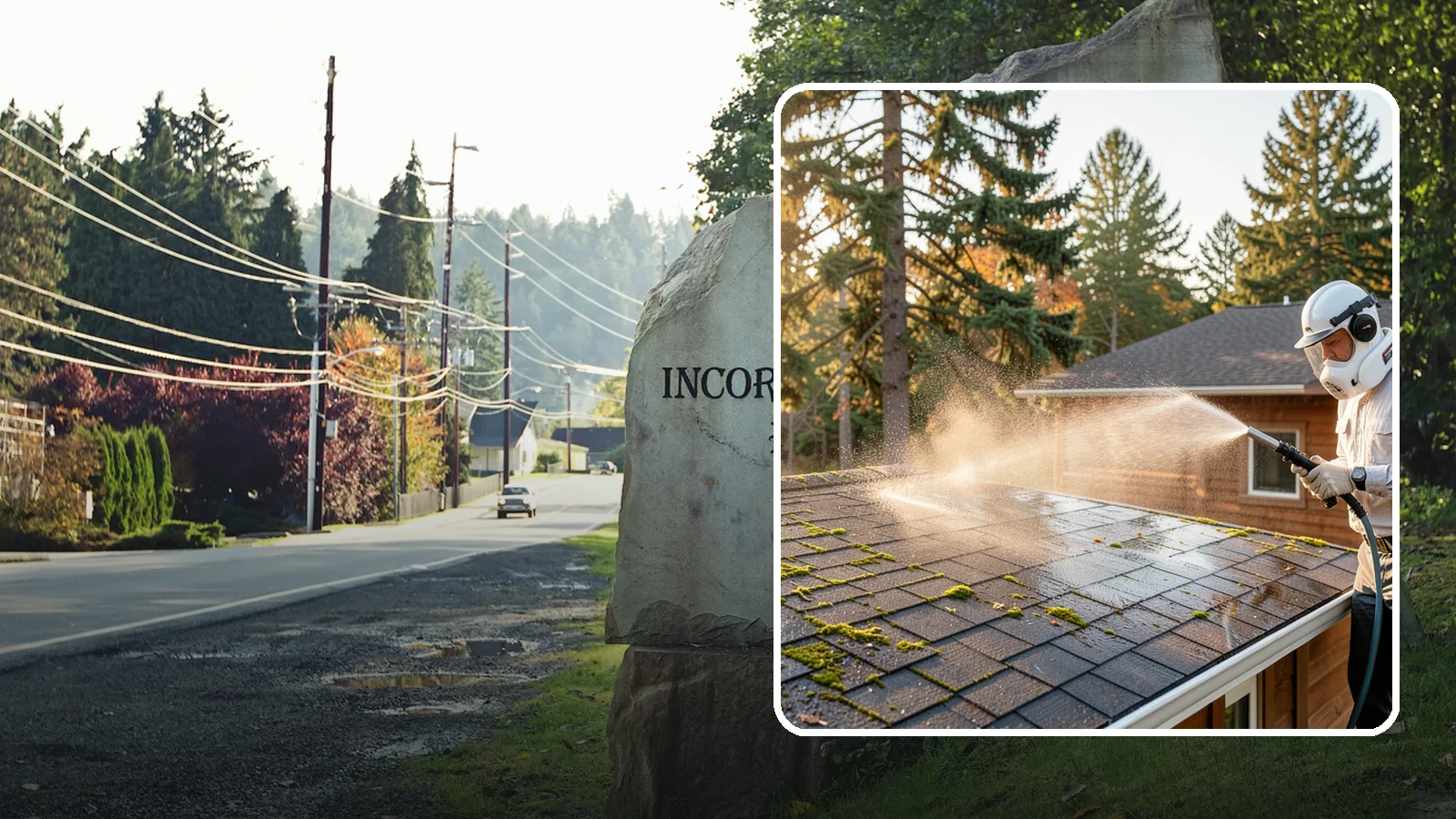 Soft Roof Washing in Wilkeson, Pierce County, WA - A gentle low-pressure soft wash that safely removes organic growth from delicate or aging Washington roofs.