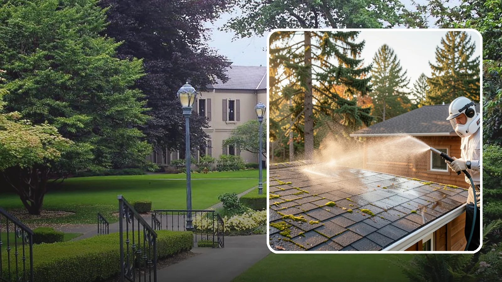 Soft Roof Washing in Woodinville, King County, WA - A gentle low-pressure soft wash that safely removes organic growth from delicate or aging Washington roofs.