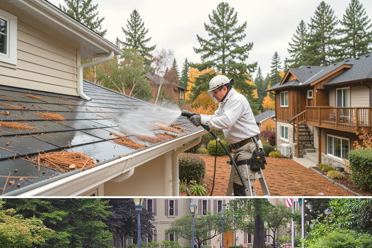 Soft Roof Washing in Woodinville, King County, WA - Dry, mild days in summer give the soft wash solution ideal conditions to break down growth completely.