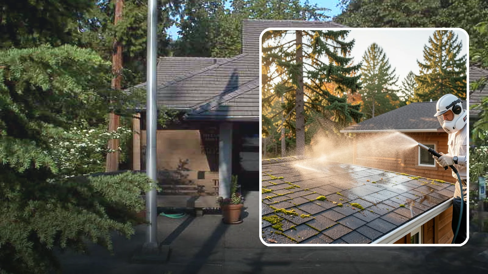 Soft Roof Washing in Yarrow Point, King County, WA - A gentle low-pressure soft wash that safely removes organic growth from delicate or aging Washington roofs.
